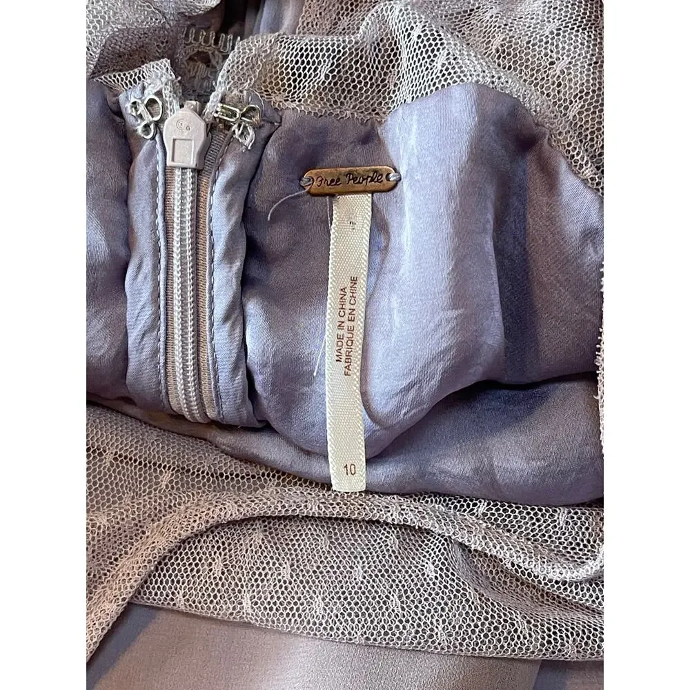 Womens Free People Sheer Lace‎ Lavender Mini Dress Keyhole Size 10